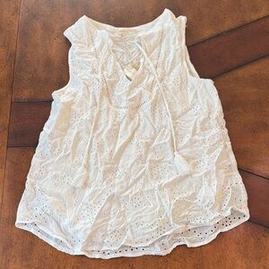 Love Stitch Ivory Sleeveless Eyelet Top